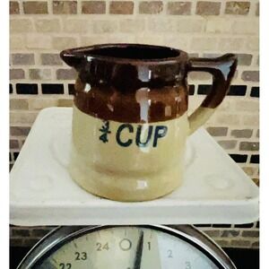 Vintage Brown‎ Glaze Stoneware 3/4 Cup Measuring Cup Pitcher Crock Creamer  Cute